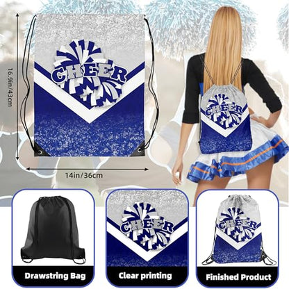 6 Pcs Cheer Drawstring Backpack Cheerleading Drawstring Gym Bags Cheerleader Gifts for Cheerleaders (Silver&Blue)