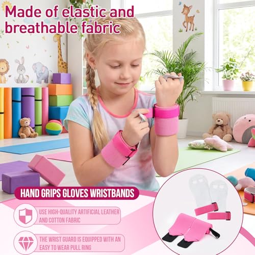 Foilswirl 2 Pairs Gymnastics Hand Grips Wristbands and Gloves Set for Kids Breathable Wrist Brace Gymnastic Bar Palm Protection and Wrist Support Sports Accessories for Sports Workout Exercise