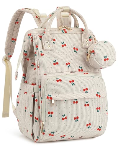 Corduroy Diaper Bag Backpack, Large Capacity Multifunction Baby Diaper Bags for Women, Insulated Bottle Pockets & Pacifier Case, Stylish Travel Nappy Changing Bags for Mom Dad (Cherry) - color: Corduroy Cherry