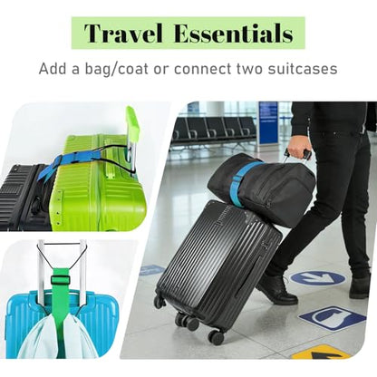 Multi Use Strong Adjustable Luggage Connector Straps for Suitcases,2 Pack Flexible Luggage Accessories Elastic Fastening Bag Strap (Blue and Green) - color: Blue and Green