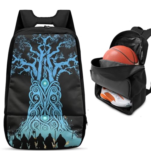 Basketball Backpack With Separate Ball Compartment And Shoes Fit Basketball Volleyball Football - color: Viking style Tree