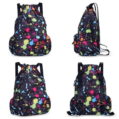 Drawstring Backpack for Women Drawstring Gym Bag Water Resistant Small Cinch Sack Pull String Backpack Bag (Tie-dye) - color: Tie-dye
