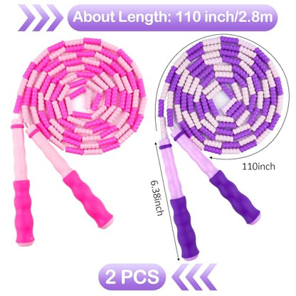Jump Rope for Kids, Adjustable Jump Ropes for 4 5 6 7 8 10 12, Tangle Free Jumping Rope Age 8-12, Segmented Soft Beaded Skipping Rope for Women Fitness - color: Pink and Purple