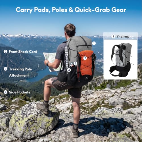 Haimont 40L+15L Roll-Top Backpacking Pack with Rain Cover, Grey | Expandable 55L, Hip Belt Support, Sleeping Pad Carry, Pole Attachments, YKK & Duraflex - color: Grey
