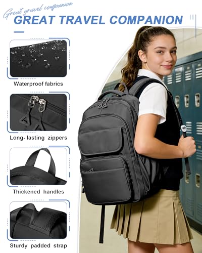 School Backpack for Women Men, Water Resistant Backpacks for Girls 15.6 Laptop Multifunction Casual Daypack, Basic College Backpack School Bookbag Mochilas Escolares para Niñas, Black - color: B-black