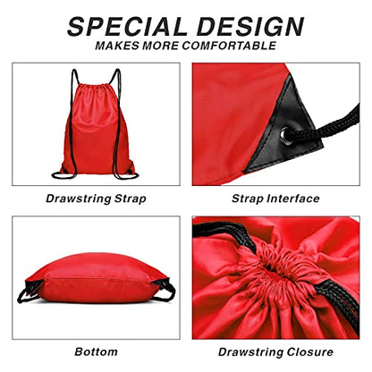 Drawstring Backpack Sports Water Resistant String Bag Sport Gym Sackpack for Women Men Large with Zipper, Red - color: Red