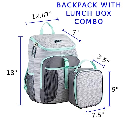 FUEL Top Loader Backpack with Lunch Box Combo – 18” Two Compartment Water Resistant Durable Adjustable Straps with Side Water Bottle Pockets 2 in 1 Set – Slate Grey - color: Slate Grey