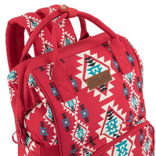 Wrangler Aztec Backpack Organized Daypack Travel Baby Bag with Stroller Strap and Side Bottle Pockets WG2204-9110BDY - color: Angel Burgundy