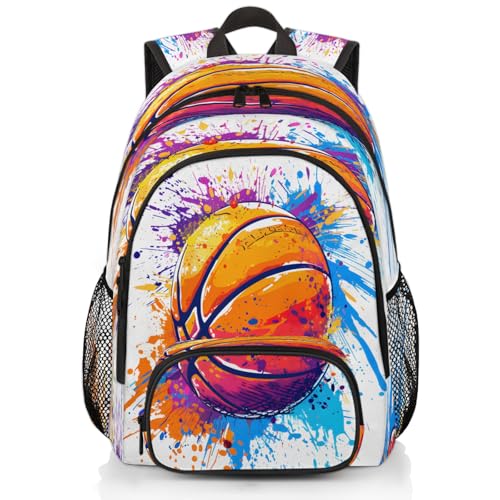 Basketball Laptop Backpack for Women Men, 18.3 Inch Travel Work Backpacks, Basketball Sports Waterproof Computer Casual Daypack Nurse Teacher Bags - color: Multicolor 18