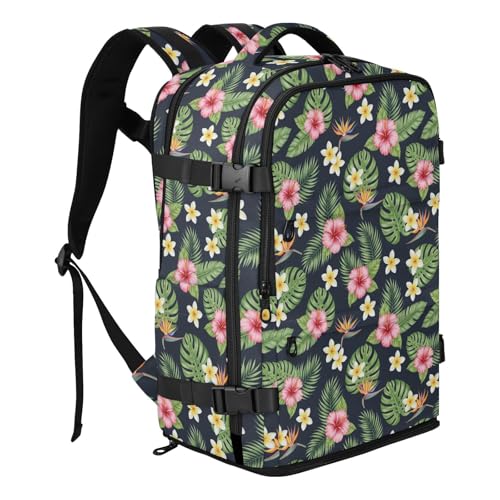 Travel Backpack with Shoe Compartment, 20L Large Capacity Laptop Backpack for Men Women, Tropical Flowers Leaves Daypack for Traveling Hiking Carry On