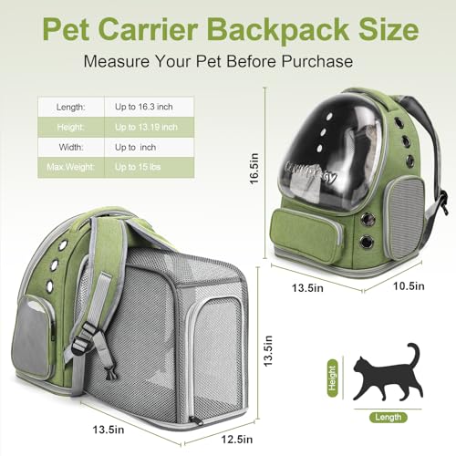 Cawypety Expandable Cat Backpack,Cat Bubble Backpack Carrier for Carrying Cats, Pets and Small Dogs,Airline-Approved,Designed for Travel, Hiking, Walking,Car - color: Square Expandable- Green