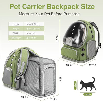 Cawypety Expandable Cat Backpack,Cat Bubble Backpack Carrier for Carrying Cats, Pets and Small Dogs,Airline-Approved,Designed for Travel, Hiking, Walking,Car - color: Square Expandable- Green