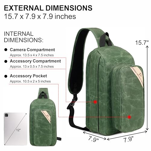 Padwa Lifestyle Green Crossbody Camera Bag - Waxed Memory Canvas Compact Camera Sling and Crossbody Bag with Fast Access,Versatile Lightweight Everyday Bag Great for Photographers Travel,Photography - color: Green