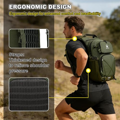 Hydration Backpack 22L, Hiking Backpack with 2L Leakproof Bladder, Sewn-in Rain Cover, Insulated Compartment for Men & Women Running, Cycling, Camping - color: Green