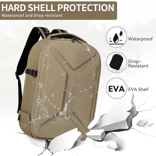 Camera Backpack, Hardshell DSLR Photography Camera Bag with Rain Cover, Waterproof Hard Shell Camera Case with Tripod Holder & 15.6" Laptop Compartment Compatible with Canon/Nikon/Sony/DJI Mavic Drone - color: Khaki