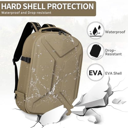 Camera Backpack, Hardshell DSLR Photography Camera Bag with Rain Cover, Waterproof Hard Shell Camera Case with Tripod Holder & 15.6" Laptop Compartment Compatible with Canon/Nikon/Sony/DJI Mavic Drone - color: Khaki