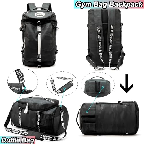 Gym Duffle Bag Backpack with Shoe Compartment,4 ways Travel Backpack for Women and Men,Multi-Functional Weekender bag with Waterproof Layer&Laptop Compartment for Fitness, Travel,Camping - color: Brown