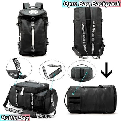 Gym Duffle Bag Backpack with Shoe Compartment,4 ways Travel Backpack for Women and Men,Multi-Functional Weekender bag with Waterproof Layer&Laptop Compartment for Fitness, Travel,Camping - color: Brown