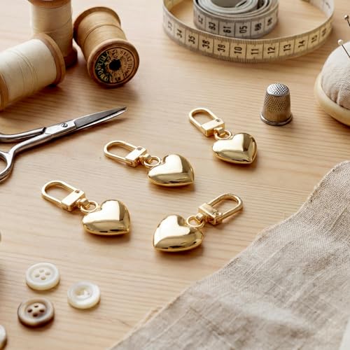 10 Pcs Heart Shaped Zipper Pull Replacement Gold Heart Zipper Pull Charm Metal Backpack Zippers Mend Fixer Repair Padlock Bag Charms for Women Handbag Purse Gift Coats Jackets Pants Luggage Fasteners