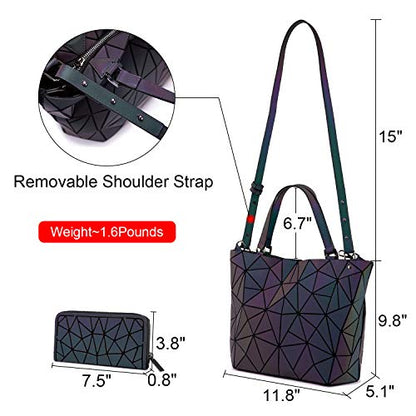 LOVEVOOK Geometric Luminous Purses and Handbags for Women Holographic Reflective Crossbody Bag Wallet - color: Handbag + Upgraded Zipper Wallet
