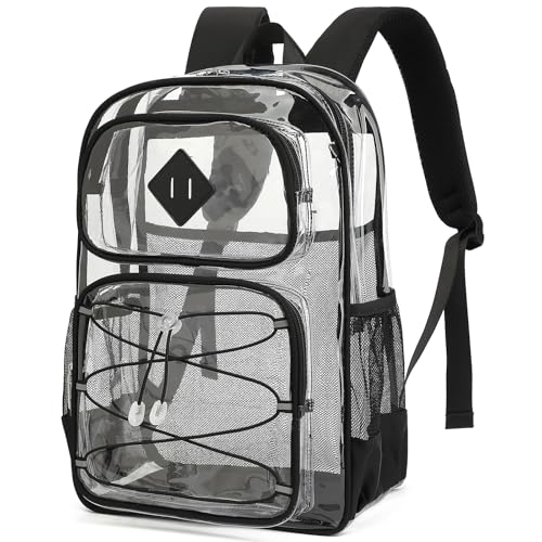Clear Backpacks for Girls Women, Heavy Duty PVC Transparent Back Pack See Through Boys Kids Clear Bookbags for School Black - color: Black