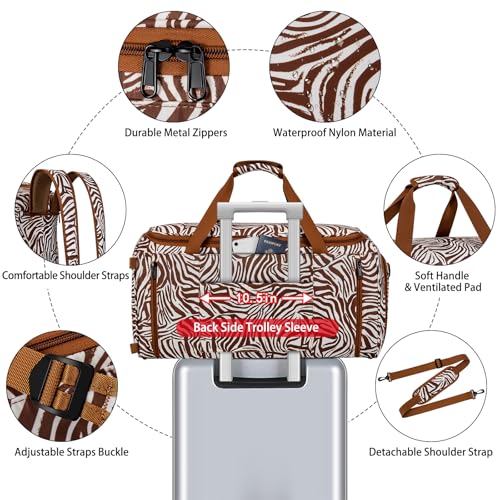 Convertible Garment Bags for Travel - Carry on Garment Duffle Bag with Backpack Straps for Men Women, 4 in 1 Large Travel Duffel Bags with Shoes Compartment Hanging Suit Dress Weekender Bag 3pcs Set - color: D1-Brown Zebra