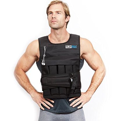 RUNmax Pro Weighted Vest 12lbs/ 20lbs/ 40lbs/ 50lbs/ 60lbs with Shoulder Pads Option - size: 50 lb, style: SHORT WITH SHOULDER PADS