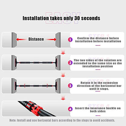 Pull Up Bar for Doorway, Chin Up Bar No Screw Installation Adjustable Dip Bars with Anti-Slip Mat & Locking Mechanism Heavy Duty Home Exercise Fitness Workout Strength Training - size: 95~123CM