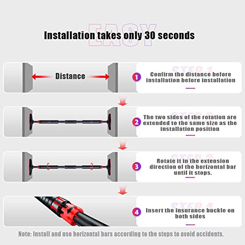 Pull Up Bar for Doorway, Chin Up Bar No Screw Installation Adjustable Dip Bars with Anti-Slip Mat & Locking Mechanism Heavy Duty Home Exercise Fitness Workout Strength Training - size: 95~125CM