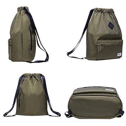 KAUKKO Drawstring Sports Backpack Gym Yoga Bag Shoulder Rucksack for Men and Women(1031-2-GREEN) - color: Nylon Army Green