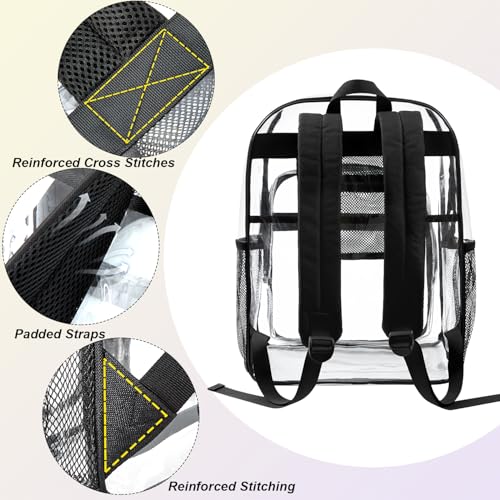 gdbis Clear Backpack Heavy Duty, 17 inch Large PVC Transparent Bag with Reinforced Strap Stitches and Laptop Sleeve See Through Casual Backpack for Work Concert Travel Security - Black - color: Xl-black
