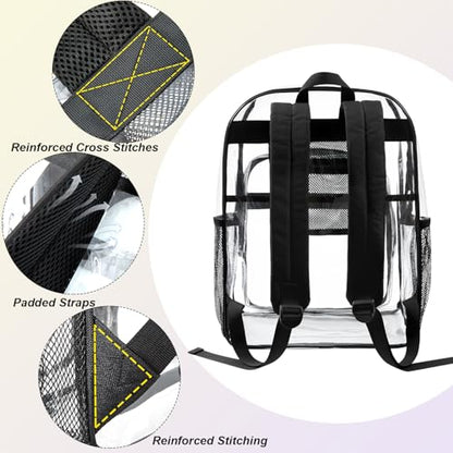 gdbis Clear Backpack Heavy Duty, 17 inch Large PVC Transparent Bag with Reinforced Strap Stitches and Laptop Sleeve See Through Casual Backpack for Work Concert Travel Security - Black - color: Xl-black