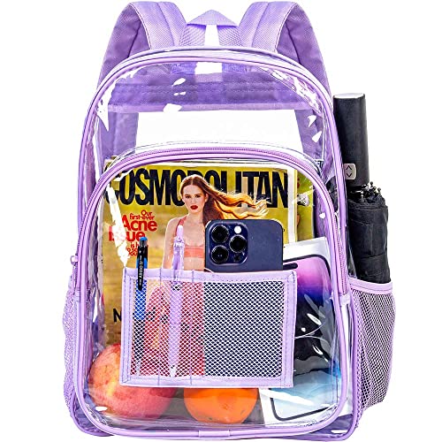 gxtvo Clear Backpack, Heavy Duty Transparent Bookbag, See Through Backpacks for Women Men | Heavy Duty - color: Purple