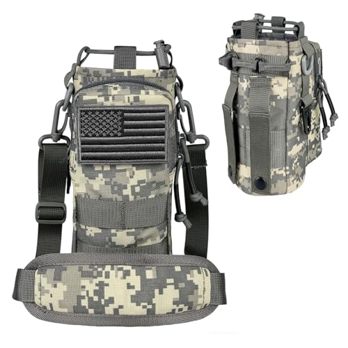 Water Bottle Holder with Strap - Tactical Insulated Water Bottle Sleeve with MOLLE System Water Bottle Cover Cross-Body Pouch for Walking Hiking Camping Gym 32oz&40oz - color: Ocean Camo