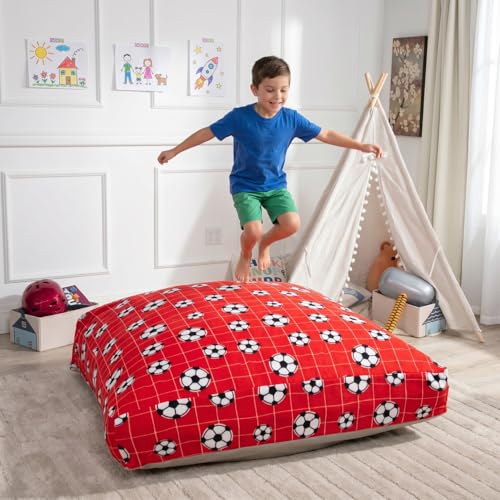 Matini Home Sensory Crash Pad - Non Slip Bottom, Soft Fabric Sensory Pads, Landing Mat for Jumping, Relaxing & Play - 36" x 36", Red Soccer Ball - color: Red Soccer Ball, size: 36" X 36"