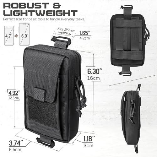 Tactical Backpack Accessories Pouch, Molle Accessories Shoulder Strap Attachment Pouches Utility EDC Phone Pouch Sport - color: Black