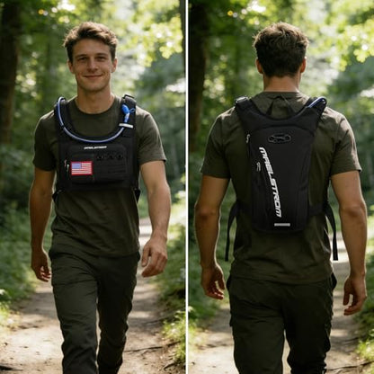 Maelstrom Hydration Vest with 2L Water Bladder Backpack for Running Hiking | Chest Pack, BPA-free, High Flow Bite, Reflective Stripe, Helmet Buckle, Detachable, Breathable Pad, for Cycling, Marathon - color: Black