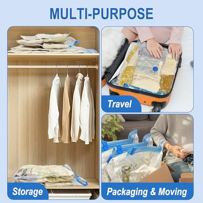 Fygrip Vacuum Storage Bags with Hand Pump, Plastic Packaging Bags, 80% Space Saver Vacuum Seal Bags for Clothing, Travel Lugggage, Blankets, Comforters, 10 Medium