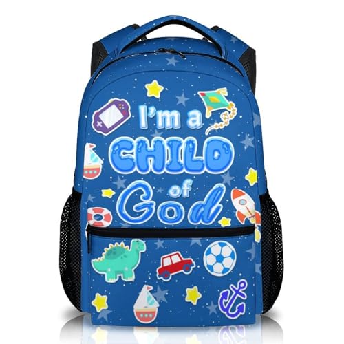 School Backpack Christian Backpacks for Boys Kids Toddler, Lightweight Cute I am a Child of God Book Bag for Kindergarten Elementary Middle - color: Blue
