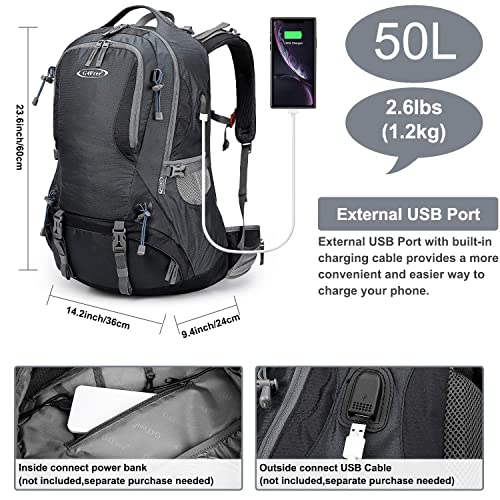 G4Free 50L Hiking Backpack Waterproof Daypack Outdoor Camping Climbing Backpack with Rain Cover for Men Women(Dark Grey) - color: Dark Grey