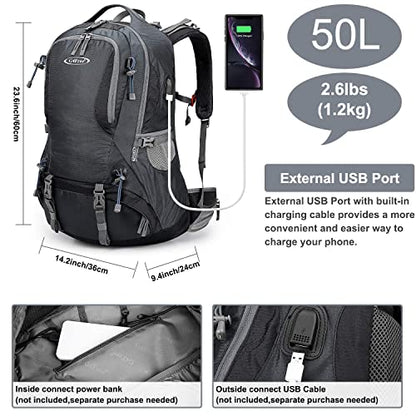 G4Free 50L Hiking Backpack Waterproof Daypack Outdoor Camping Climbing Backpack with Rain Cover for Men Women(Dark Grey) - color: Dark Grey