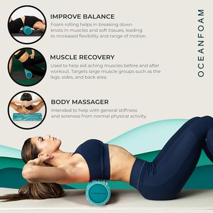Oceanfoam Tidal Roller - Jade & Seafoam Marbled - Muscle Massage Foam Roller for Back Pain & Stretching - Firm and Ergonomic Wide Wave Textured - Yoga, Athletics, & Wellness - Full Size, 20" x 5" - color: Jade & Seafoam Marbled