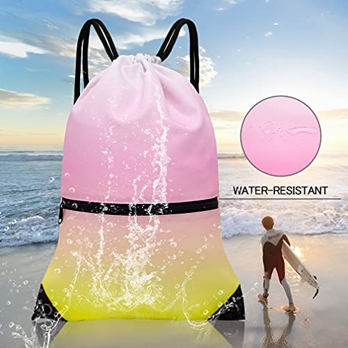 HOLYLUCK Drawstring Backpack Bag Sport Gym Sackpack - color: Gradient Yellow Pink
