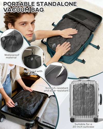 Travel Backpack for Women Men, Flight Approved Carry On Backpack with Compression Vacuum Storage Bags, 18x14x8 inches Personal Item Travel Bag with Pump Peacock Blue - color: Peacock Blue