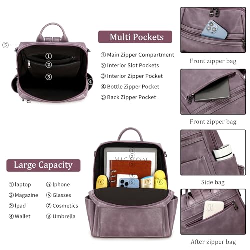 AGLOD Leather Backpack Purse for Women Designer Ladies Shoulder Bag Fashion Faux Work Travel Handbags - color: Kcus22001-purple