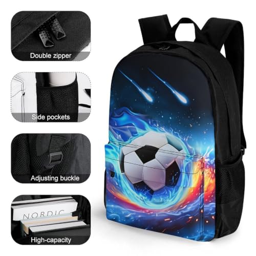 Soccer Blue Cool Backpack, Durable Polyester Daypack with Laptop Compartment, Reinforced Bottom, Adjustable Shoulder Straps And Multi Pockets for Travel And Daily Use - color: Soccer Blue Cool