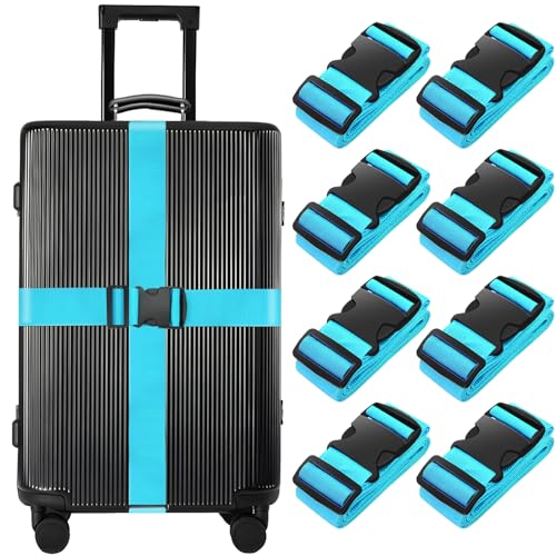 BILIONE 8 Pcs Luggage Straps, 79" Long Belts Keep Suitcase Secure While Traveling, TSA Approved Add a Bag Premium Accessory for Travel Bag Closure (8Pcs Blue) - color: Blue, size: 8Pcs