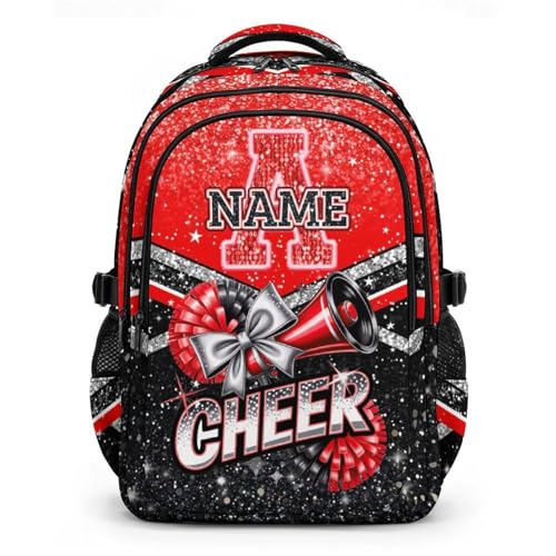 Personalized Girls Backpack Custom Cheers Backpacks, 17 Inch Large Capacity Initial Schoolbag for Kindergarten Middle School Travel - color: Red