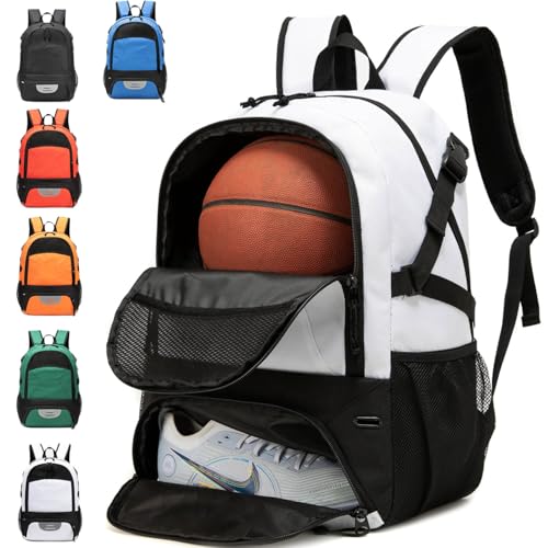 Basketball Bag Backpack, Large Capacity Sports Equipment Bags for Basketball, Soccer, and Volleyball. - color: white