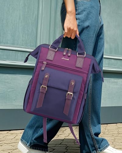 LOVEVOOK Laptop Backpack for Women with Giant Tumbler Holder Pocket,15.6 inch Waterproof Travel Backpack Purse Computer Laptop Bag - color: Purple Blue, size: 15.6 Inch Cup